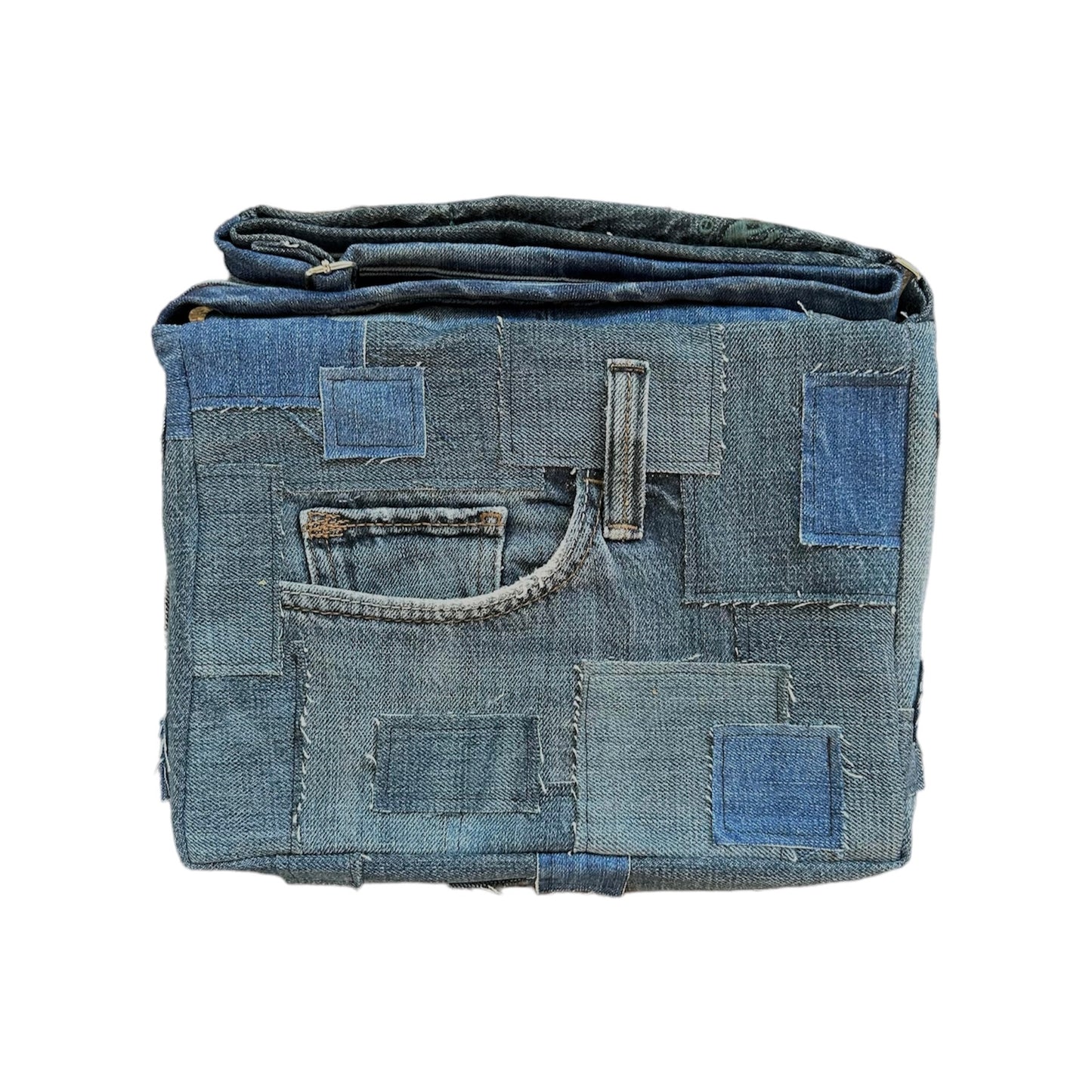 Handmade Blue Denim Varsity Messenger