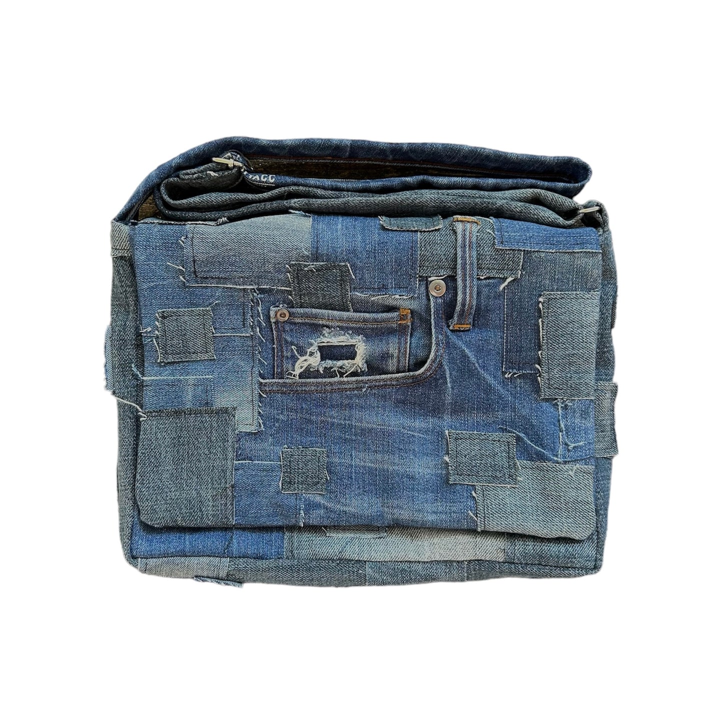 Handmade Blue Denim Varsity Messenger