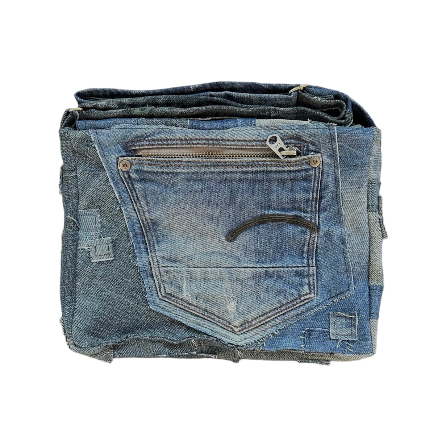 Handmade Blue Denim Varsity Messenger